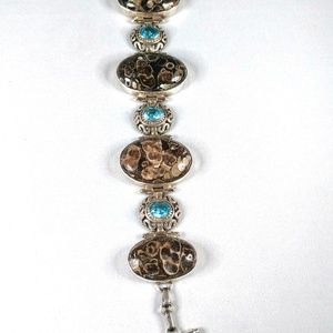 Turritella Agate, Blue Topaz Sterling Bracelet